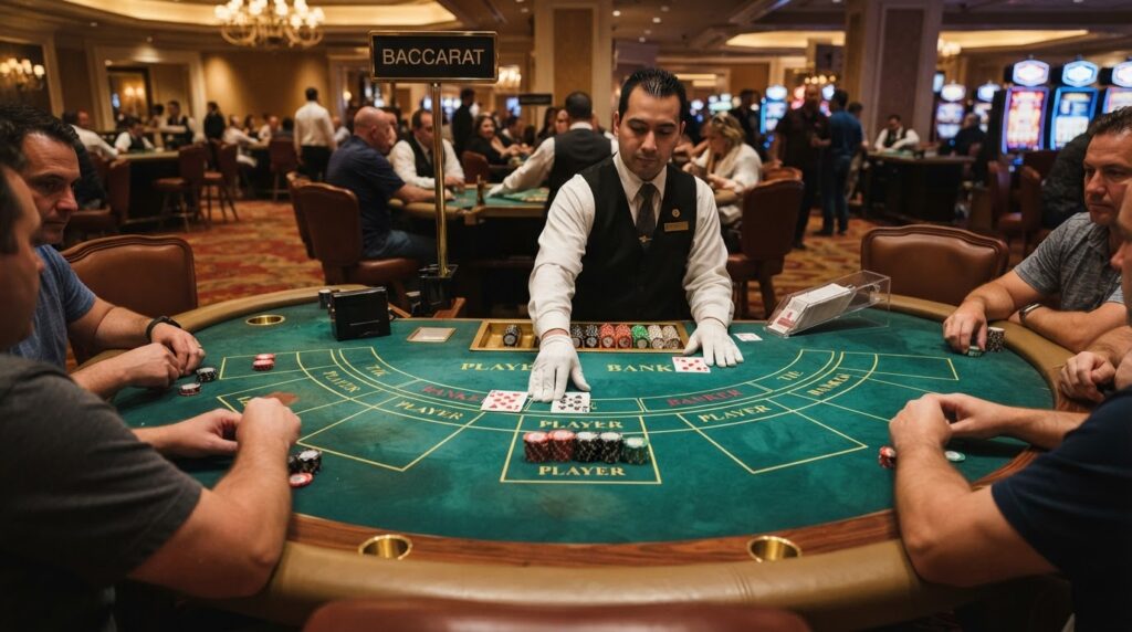 Baccarat Trực Tuyến: Hướng Dẫn Chi Tiết Và Chiến Thuật Chơi Bàn chơi baccarat trực tuyến với các lá bài và chip cược chuyên nghiệp