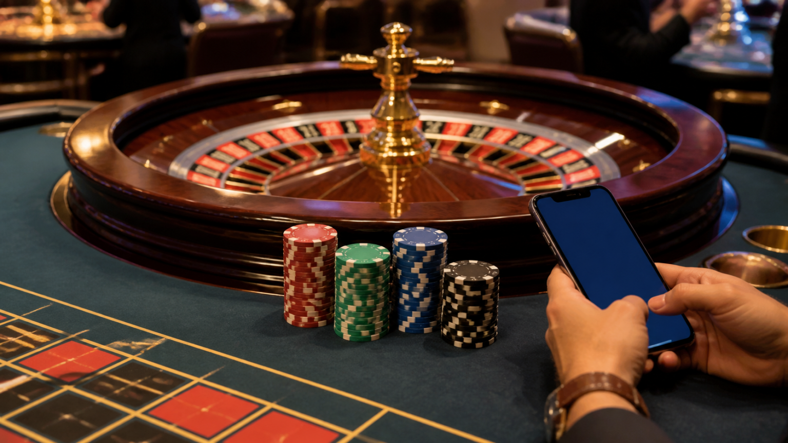 オンラインバカラの遊び方|初めてでもわかるゲームの流れ Crypto casino Singapore with roulette table, chips, and phone payment