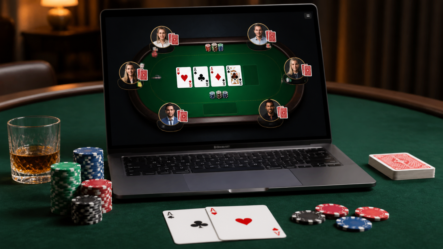 Texas Poker Online: A Practical Guide to Playing Well Texas poker online table on a laptop with chips and cards